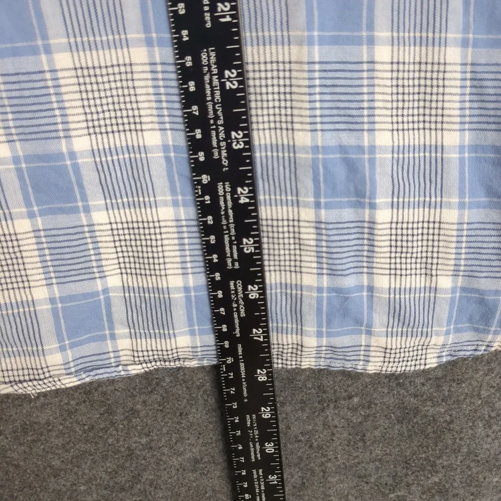 Banana‎ Republic Mens M Untucked Fit Plaid Blue White Long Sleeve